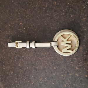 MICHAEL KORS Gold Metal Beige Faux Leather Handbag Purse Fob Key Charm.